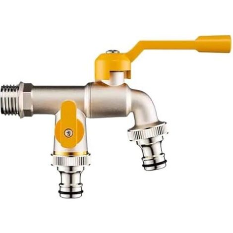 Robinet extérieur tout cuivre antigel, une entrée et deux sorties, double sortie d'eau pour terrasses, jardins et machines à laver, double usage.