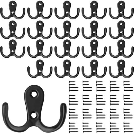 20 Pièces Rétro Patère, Crochet de Manteau Rétro Crochet Patère Porte Manteau Mural Vintage Crochet de Porte Métal pour Salle de Bain Cuisine Chambre Entrée（Noir） (1/5)