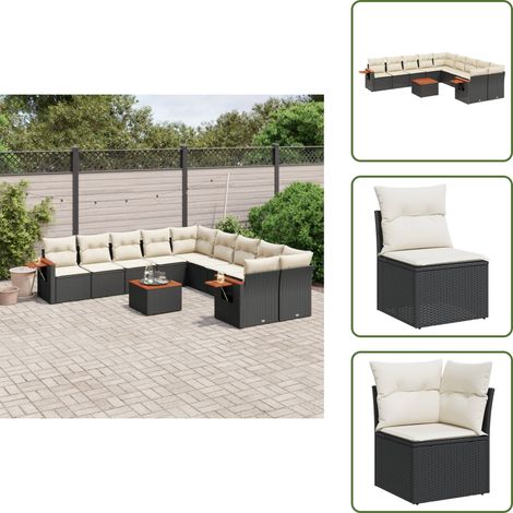 Salon de jardin 11 pcs avec coussins noir résine tressée - Ensemble Salon De Jardin - Meuble Extérieur - Jardin Design - Mobilier Résistant Aux Intempéries - Chaise Pliante (1/5)