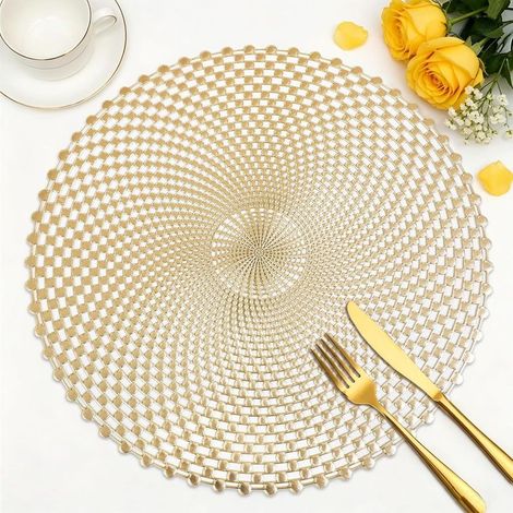 Ensemble de 6 sets de table ronds dorés – Motif spirale ajourée – Lavables (38 cm) – Idéaux pour les mariages, les fêtes, les anniversaires, les restaurants et la maison (1/5)