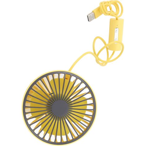 Ventilateur de voiture avec lumière LED, grille d'aération, pince, 3 vitesses, ventilation puissante, chargement USB, pour voiture, table, bureau à domicile, jaune (1/5)