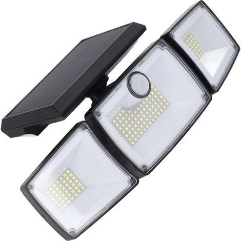Solarbetriebene Wandleuchte mit 3 Leuchtenköpfen, 6 W, 7700 K, IP65, verstellbar, mit hochempfindlichem Bewegungsmelder für Tor, Garage und Garten. (1/5)