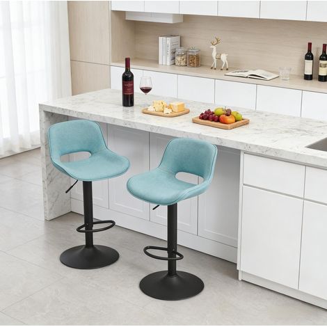 Tabouret de bar en métal et lin bleu, pivotant 360°, réglable en hauteur, lot de 2 (1/5)