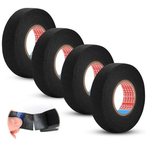 4 pièces ruban adhésif noir pour câbles, 19 mm × 15 m, ruban isolant thermorésistant en tissu, idéal pour la fixation de faisceaux de câbles en automobile, moto et usage domestique
