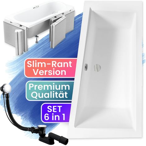Badewanne Eckbadewanne 180x125 Rechts mit Styroporverkleidung, Ablauf & Füße GRATIS - Komplettset 4in1 Original Acryl Wanne - BADLAND INTIMA SLIM (1/5)