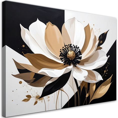 Quadro su tela, Fiori beige e bianchi in una composizione moderna ed elegante. - 90x60 (1/2)