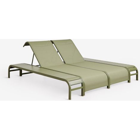 Set de 2 tumbonas reclinables y 2 mesas auxiliares de acero Marietta SKLUM       