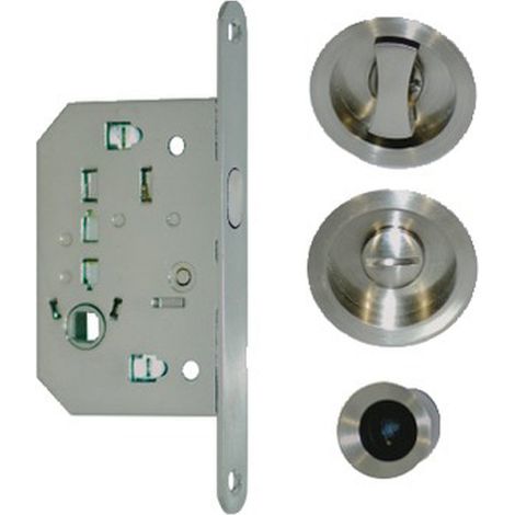 Serrure avec garniture pour porte coulissante intérieure aspect inox - condamnation - EUROWALE (1/4)