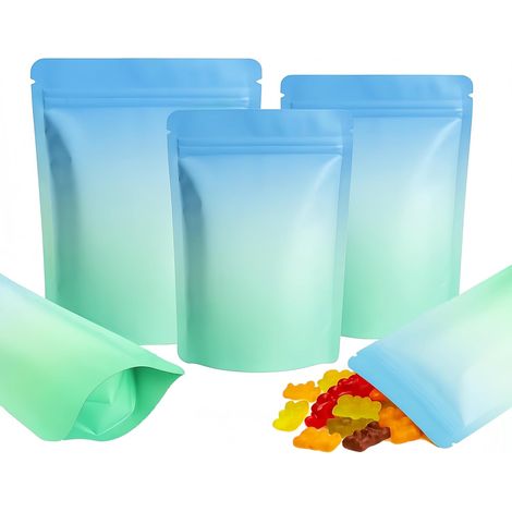 100 Sachets , Fermeture Zip, Aluminium, 10x15 cm, Bleu et Vert, Stockage Alimentaire (1/5)