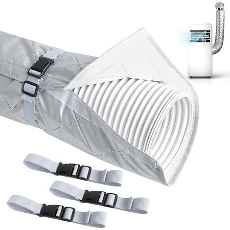 Couvercle de tuyau de 150 x 50 cm pour climatisation portable, couvercle d'isolation pour tuyau d'évacuation de 12,7 cm à 15 cm de diamètre, diamètre de tuyau d'évacuation avec 3 bandes (1/5)