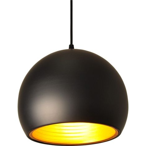 Barcelona Led – Suspension d'extérieur en aluminium laqué noir – Intérieur doré avec rainures sphériques – Câble ajustable 120 cm – Ambiance chaleureuse (1/5)