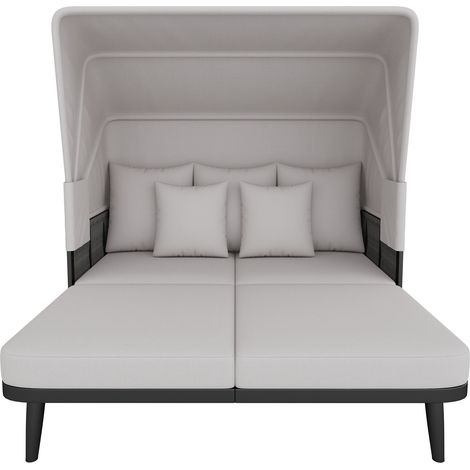 Mobilier de jardin pour 2 personnes, fauteuil de plage, chaise longue de jardin, bain de soleil, auvent rétractable, cadre en acier galvanisé, coussins de 10 cm d’épaisseur, corde tressée à la main, g (1/5)