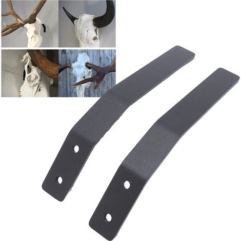 Estantería de pared europea para exhibir cráneos de animales grandes (caballo/ciervo), fabricada en metal al carbono, 19 x 2,5 cm, color negro – juego de 2 con accesorios de montaje. (1/5)