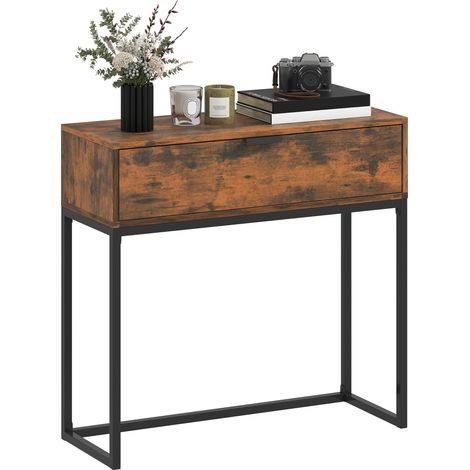 Console avec tiroir, style industriel, pour entrée ou salon, 80 x 30 x 76 cm, noire (1/5)