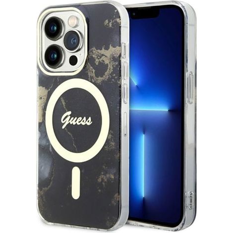 Guess GUHMP14LHTMRSK iPhone 14 Pro 6,1 Zoll, schwarz/schwarze Hartschale, Golden Marble MagSafe (1/5)