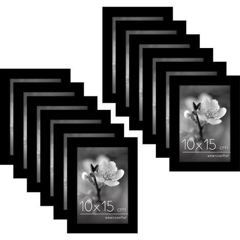 Cadre Photo 10x15 cm Noir - Lot de 12 - Cadre 10x15 cm avec Plexi Poli et Chevalet Intégré - Bois MDF pour Exposition Murale Horizontale ou Verticale ou sur Table (1/5)