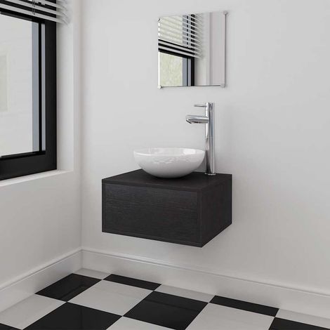 vidaXL Conjunto de muebles de baño con lavabo y grifo 4 piezas negro (1/5)