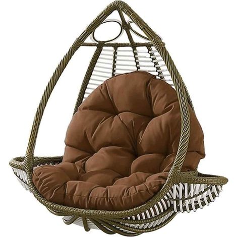 1 coussin d'assise pour fauteuil suspendu, forme ovale, polyester, 120 x 80 cm, couleur café, usage intérieur/extérieur (1/5)