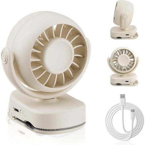 Mini Ventilateur à Pince, USB Rechargeable 1500mAh, Rotation 180° Verticale 330° Horizontale, Petit Ventilateur Portable pour Bureau, Maison, Extérieur (1/5)