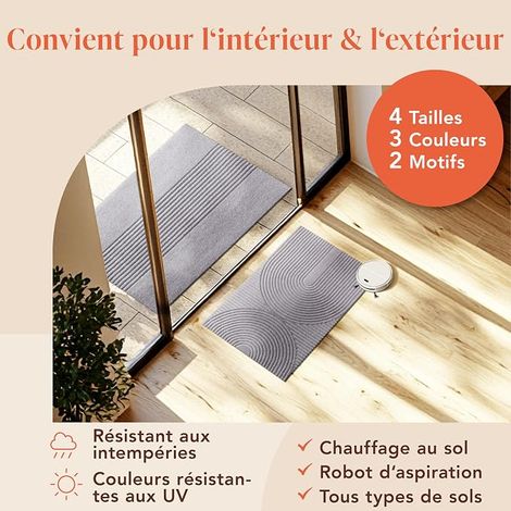 Blumtal - Tapis Entree Interieur et Exterieur 40x60 cm - Tapis Exterieur antidérapant - paillasson en Polyester très résistant - absorbe la saleté - Tapis Lavable en Machine - en Gris Motif Vagues (1/4)