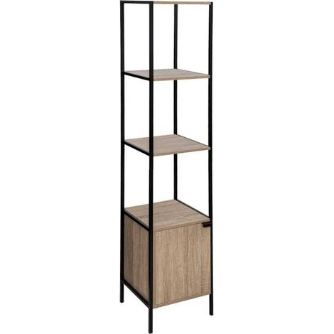 Étagère Design 1 Porte "Aliaj" 176cm Naturel & Noir