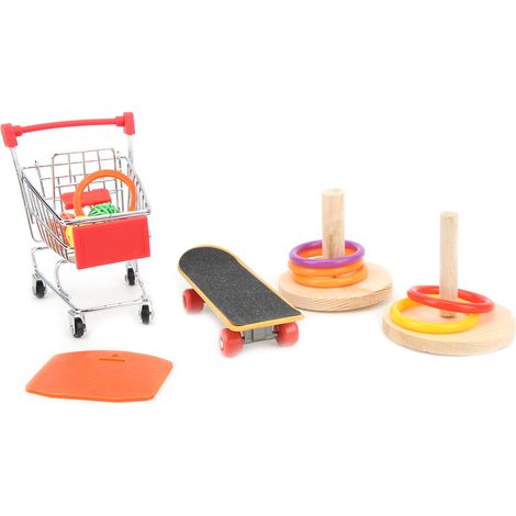 Lot de 4 jouets d'entraînement pour perruches avec chariot à roulettes, panier de basket et chariot de courses pour oiseaux de compagnie (1/5)