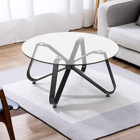 Table Basse Ronde Minimaliste Nordique avec Plateau en Verre trempé, Base Moderne en Fer Noir, Table d'appoint pour la Maison, Le Salon, Le Patio, Le Jardin, 80 x 80 x 40cm (1/5)