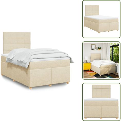 Tête de lit réglable - vidaXL Sommier à lattes de lit avec matelas crème 120x190 cm tissu - Surmatelas (1/5)