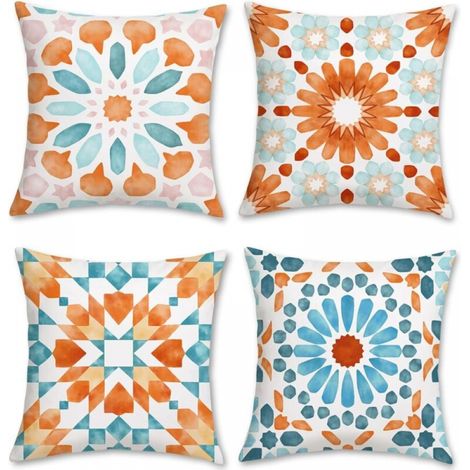 4er-Set Boho-Mandala-Kissenbezug, 45 x 45 cm, geometrische Blume, weicher Samt, dekorativer Kissenbezug für Sofa, Bett, Stuhl, Auto, Wohnzimmer, Heimdekoration (1/4)