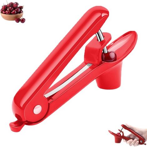 Dénoyauteur de cerises et d'olives - Dénoyauteur de cerises - Rouge - Dénoyauteur de cerises - Dénoyauteur de cerises manuel avec poignée - Dénoyauteur d'olives - Convient pour la confection de confit (1/5)