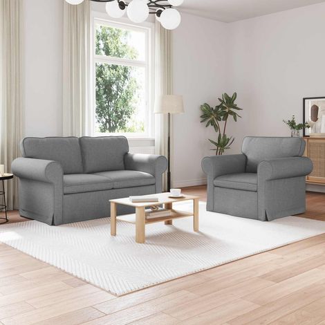 Sofa Set 2 pcs Hellgrau 155 x 82 x 80 cm Stoff