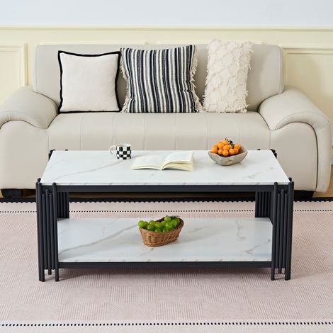 Rechteckiger Couchtisch 114 x 64 x 46 cm aus MDF und Metall, weiß und schwarz HAVRYA (1/5)