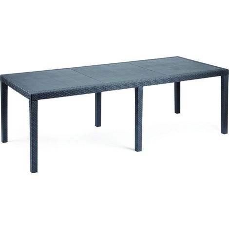 Table d'extérieur, Etagère à manger rectangulaire extensible, Table de jardin extensible effet rotin, 150/220x90h72 cm, Anthracite (1/5)