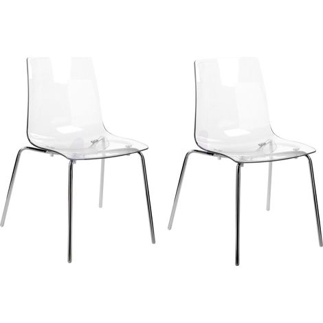 Beliani – Lot de 2 chaises de salle à manger transparentes en polycarbonate – Style moderne – Empilables – Pieds en métal – Confort optimal (1/5)