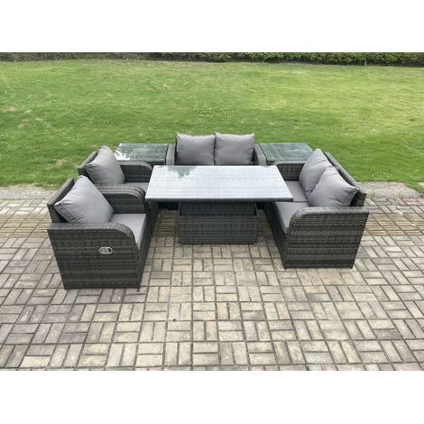 Fimous Extérieur Rotin Meubles De Jardin Ensemble Patio Hauteur Réglable Table À Manger Levage Amour Canapé avec 2 Tables D’appoint (1/5)