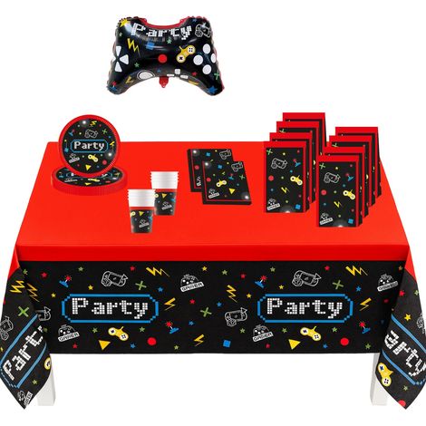 Gaming Party Set Large, Assiettes, Serviettes, Gobelets, Sacs, Nappe, Ballons, Décoration de table, Décoration d'anniversaire (1/5)