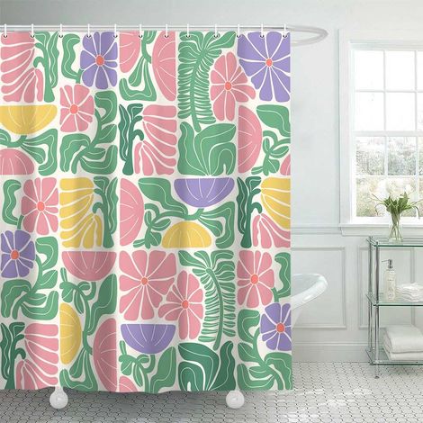 Rideau Douche Bohème Abstrait 180x180cm, Floral vintage polyester avec 12 crochets (1/5)