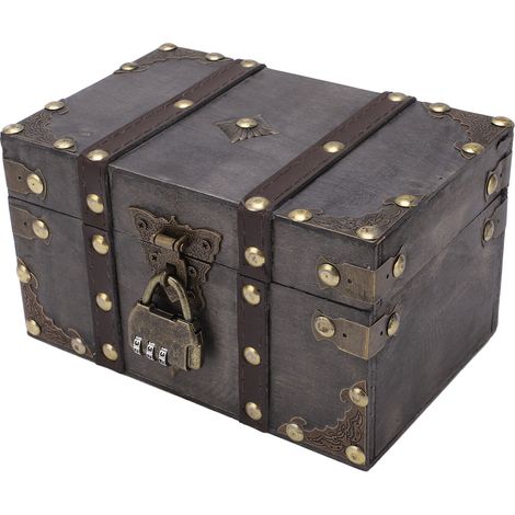 Coffre à bijoux vintage en bois avec serrure à code, finitions en alliage, style vintage. (1/5)