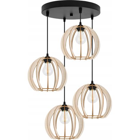 Moderne LED-Deckenpendelleuchte aus Holz (1/5)