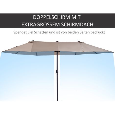Parasol double 455 x 265 cm, ombrelle anti-UV à manivelle, store de terrasse résistant au vent, protection solaire pour balcon et jardin, teinte café (1/4)