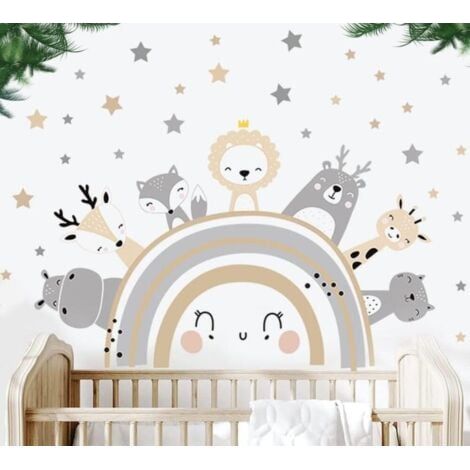 1 autocollant mural animal, autocollant mural arc-en-ciel autocollant mural adapté à la chambre de bébé chambre d'enfants décoration murale