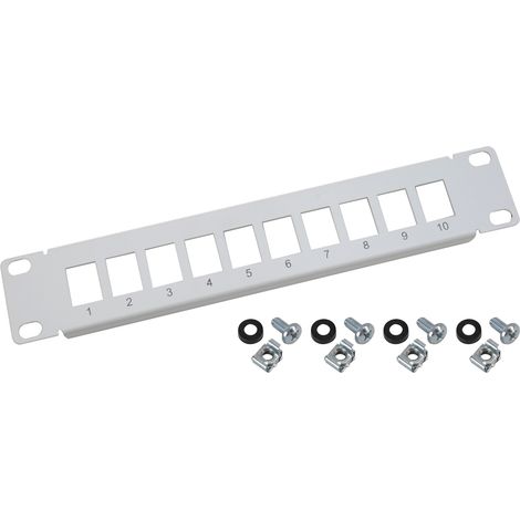 HMF 63345 UTP Keystone-Patchpanel für Serverschrank , 10 Zoll, 1 HE, 10 Ports RJ45