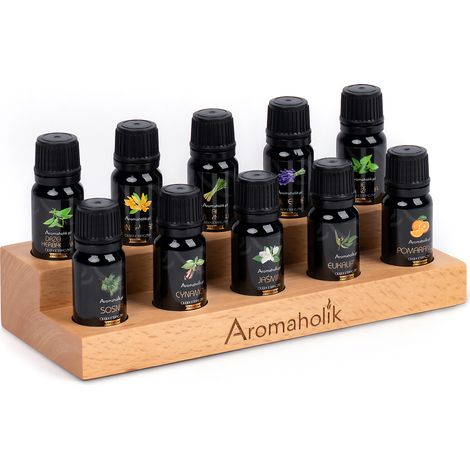 Set regalo di oli essenziali naturali con supporto in legno - Premium