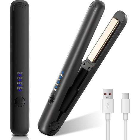 Mini lisseur sans fil 2 en 1 pour les voyages. 4 réglages de température, fonction lissage et bouclage, écran LCD. Rechargeable par USB-C, charge rapide en 30 secondes. (1/5)