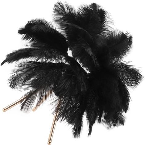 Lampe de table en plumes noires rechargeable USB 40 plumes d'autruche avec trépied doré pour chambre (1/5)