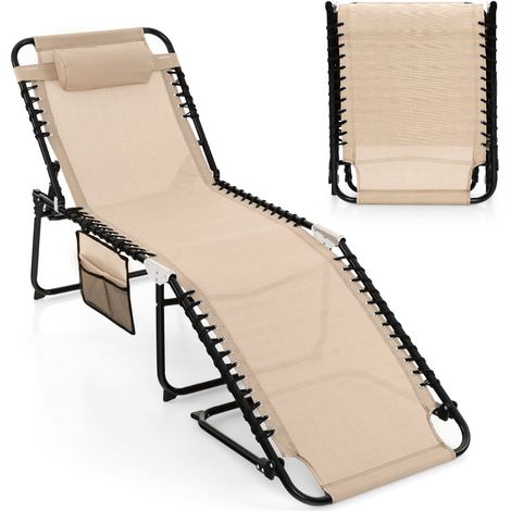 COSTWAY Patio Folding Chaise Lounge Chair Portable Sun Lounger-Beige (1/5)