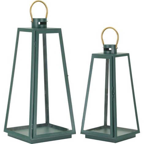 Lot de 2 Lanternes en Verre "Grent" 57cm Vert (1/5)