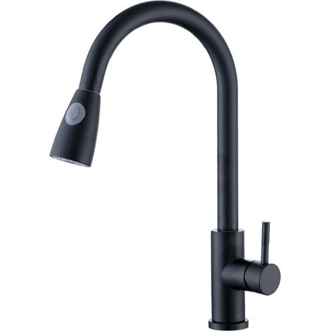 Modern high-arc kitchen faucet with hand spray, single-lever sink faucet, stainless steel hand faucet, black (1/4)