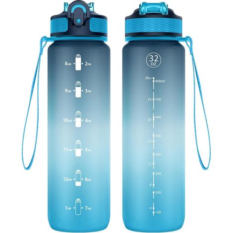 Trinkflasche 1l Strohhalm BPAfrei Auslaufsicher Fitness Tiefes Blau (1/5)