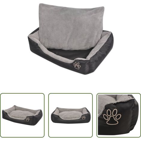 vidaXL Hundebett Schwarz - Hundebett mit gepolstertem Kissen Größe M Schwarz (1/5)